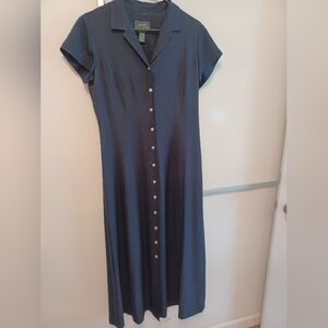 Retro Vintage Women's Lauren Ralph Lauren 100% Silk Long Navy Button Dress, S 12